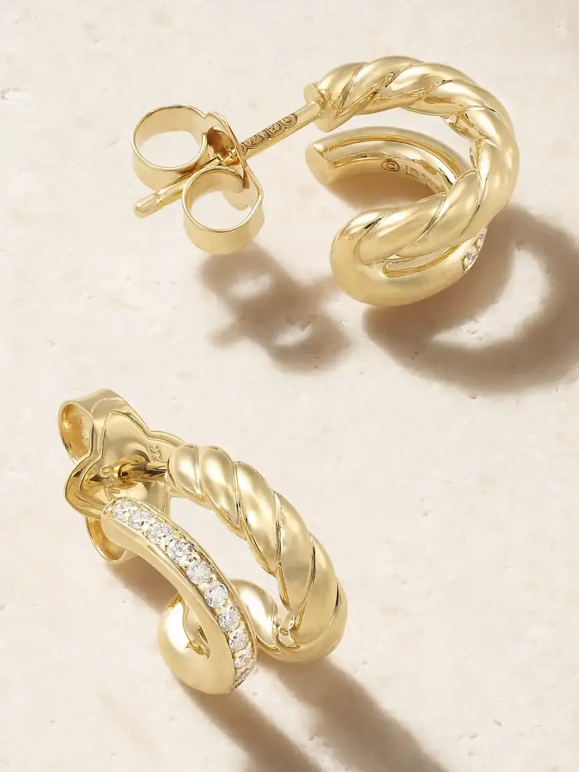 David Yurman Dy Mercer® 18-karat Gold Diamond Hoop Earrings | Thumbnail 3 David Yurman Dy Mercer® 18-karat Gold Diamond Hoop Earrings | Thumbnail 3