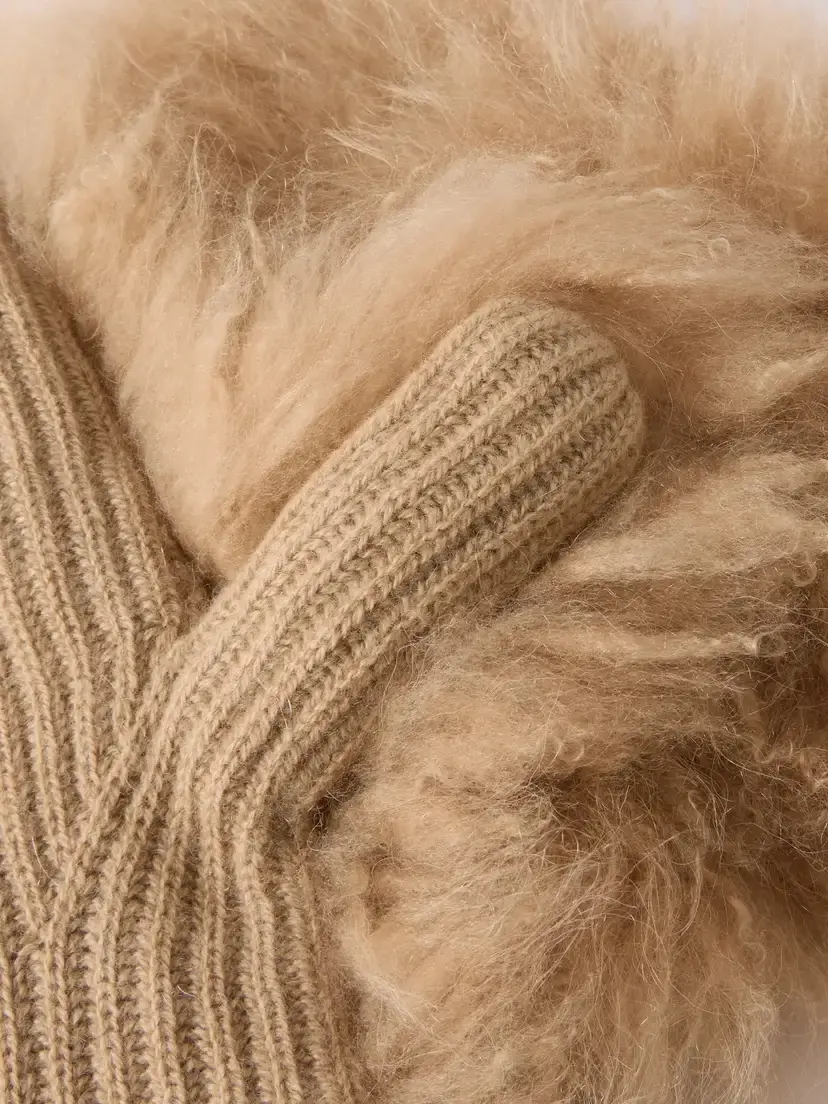 Yves Salomon Shearling Wool And Cashmere-blend Gloves - Neutrals | Thumbnail 2 Yves Salomon Shearling Wool And Cashmere-blend Gloves - Neutrals | Thumbnail 2