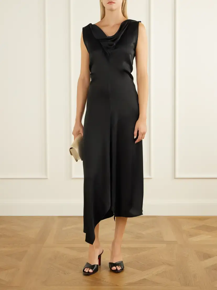 Victoria Beckham Draped Satin Midi Dress | Thumbnail 2 Victoria Beckham Draped Satin Midi Dress | Thumbnail 2