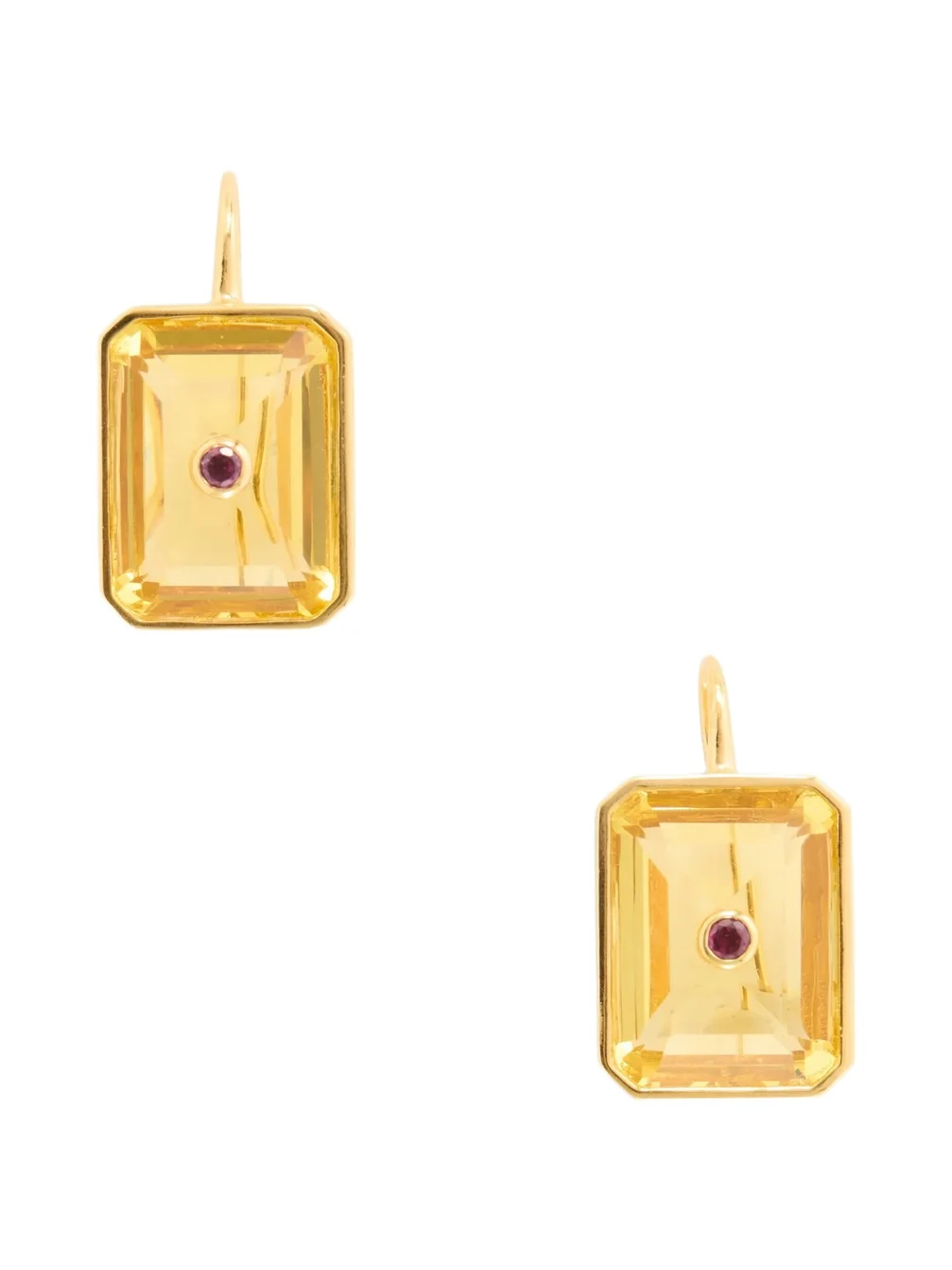 Tile Gold-plated Rhodolite And Glass Earrings - Yellow Tile Gold-plated Rhodolite And Glass Earrings - Yellow