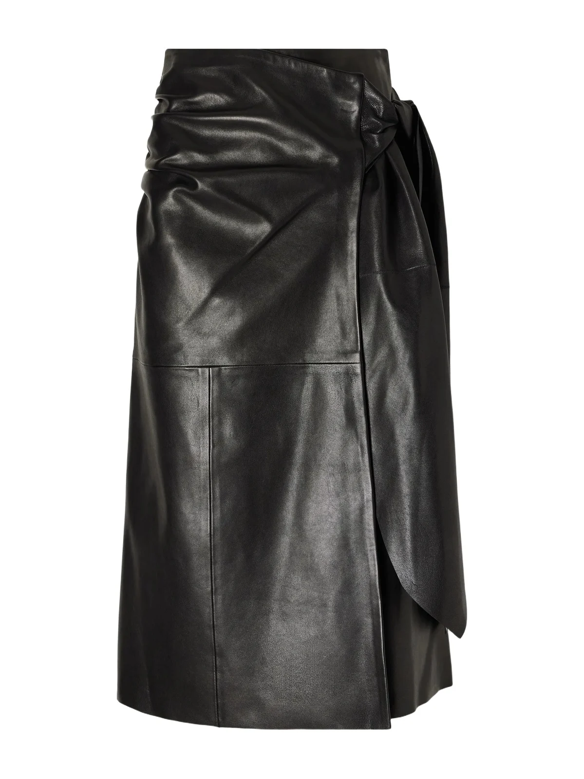 Viret Knotted Paneled Leather Midi Skirt Viret Knotted Paneled Leather Midi Skirt