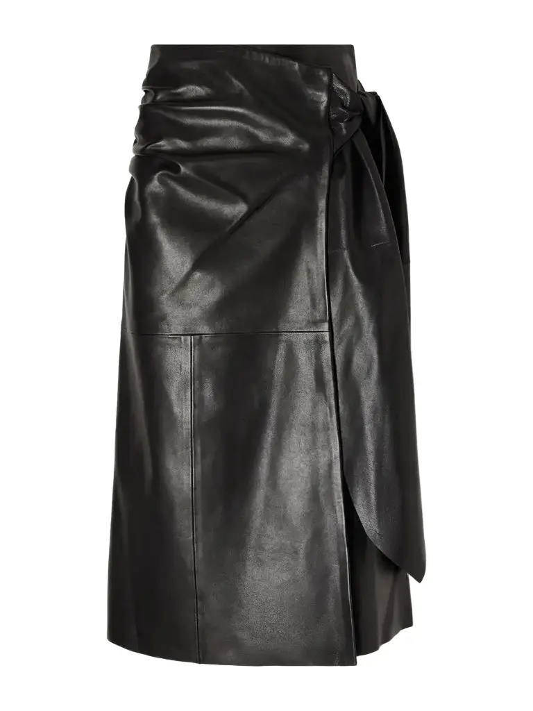 Nour Hammour Viret Knotted Paneled Leather Midi Skirt | Image 1 Nour Hammour Viret Knotted Paneled Leather Midi Skirt | Image 1