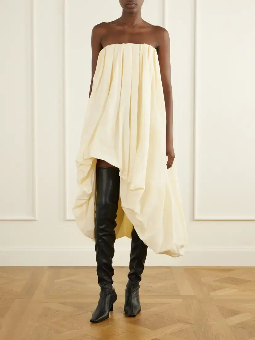 Jil Sander Strapless Gathered Taffeta Midi Dress | Thumbnail 2 Jil Sander Strapless Gathered Taffeta Midi Dress | Thumbnail 2