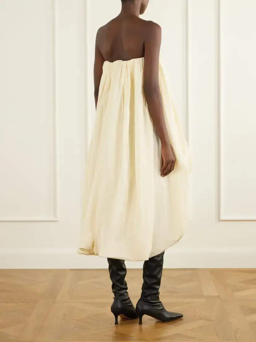Jil Sander Strapless Gathered Taffeta Midi Dress | Thumbnail 3 Jil Sander Strapless Gathered Taffeta Midi Dress | Thumbnail 3