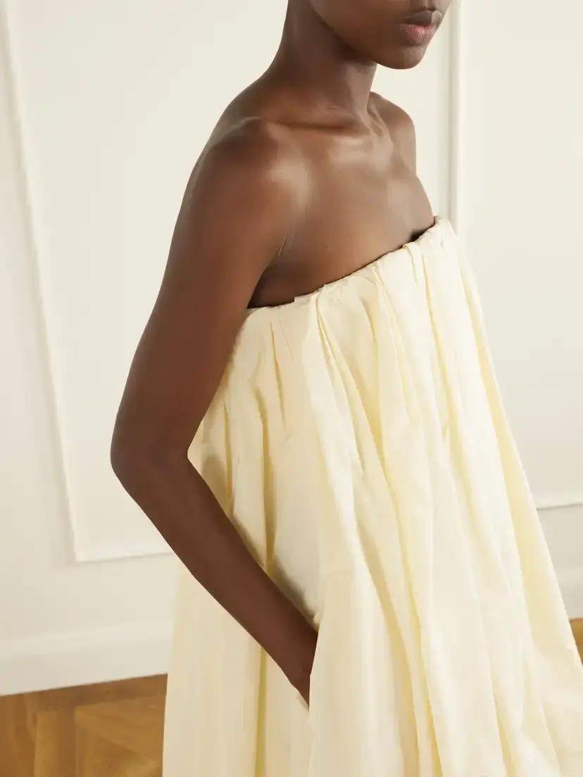 Jil Sander Strapless Gathered Taffeta Midi Dress | Thumbnail 4 Jil Sander Strapless Gathered Taffeta Midi Dress | Thumbnail 4