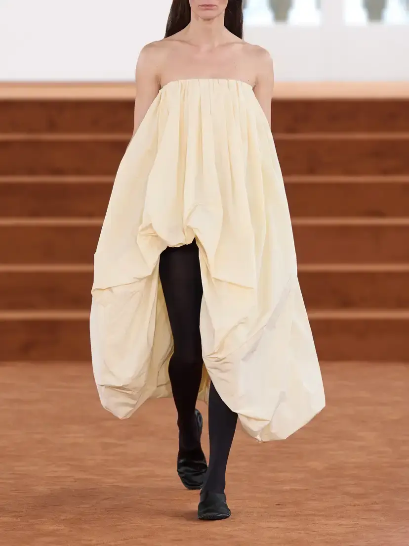 Jil Sander Strapless Gathered Taffeta Midi Dress | Thumbnail 5 Jil Sander Strapless Gathered Taffeta Midi Dress | Thumbnail 5