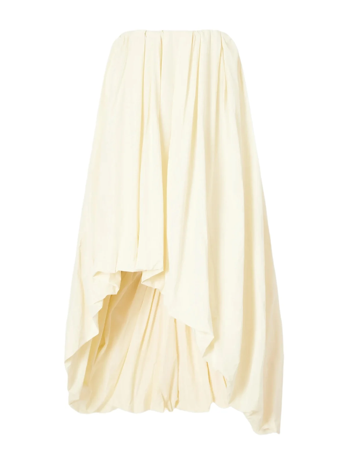 Strapless Gathered Taffeta Midi Dress