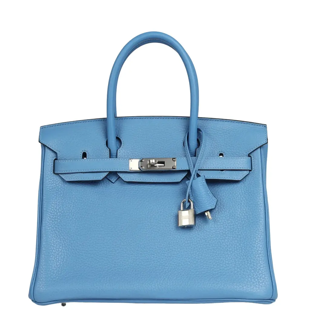 HERMÈS Hermes Birkin 30 Bleu Paradise Clemence Palladium Hardware | Image 1 HERMÈS Hermes Birkin 30 Bleu Paradise Clemence Palladium Hardware | Image 1
