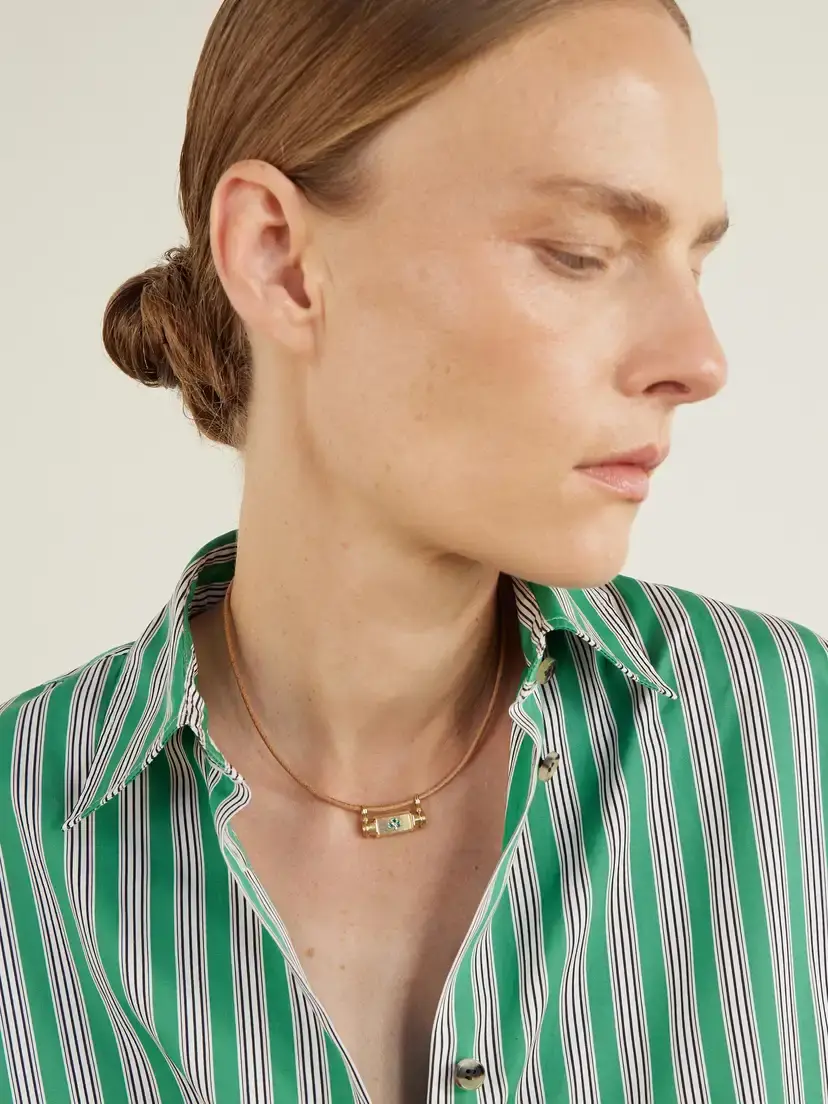 Marie Lichtenberg Clover Smash Locket 18-karat Yellow And White Gold, Emerald And Leather Necklace | Thumbnail 2
