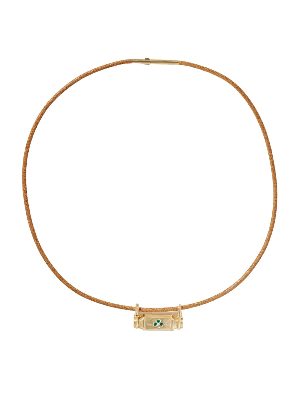 Marie Lichtenberg Clover Smash Locket 18-karat Yellow And White Gold, Emerald And Leather Necklace