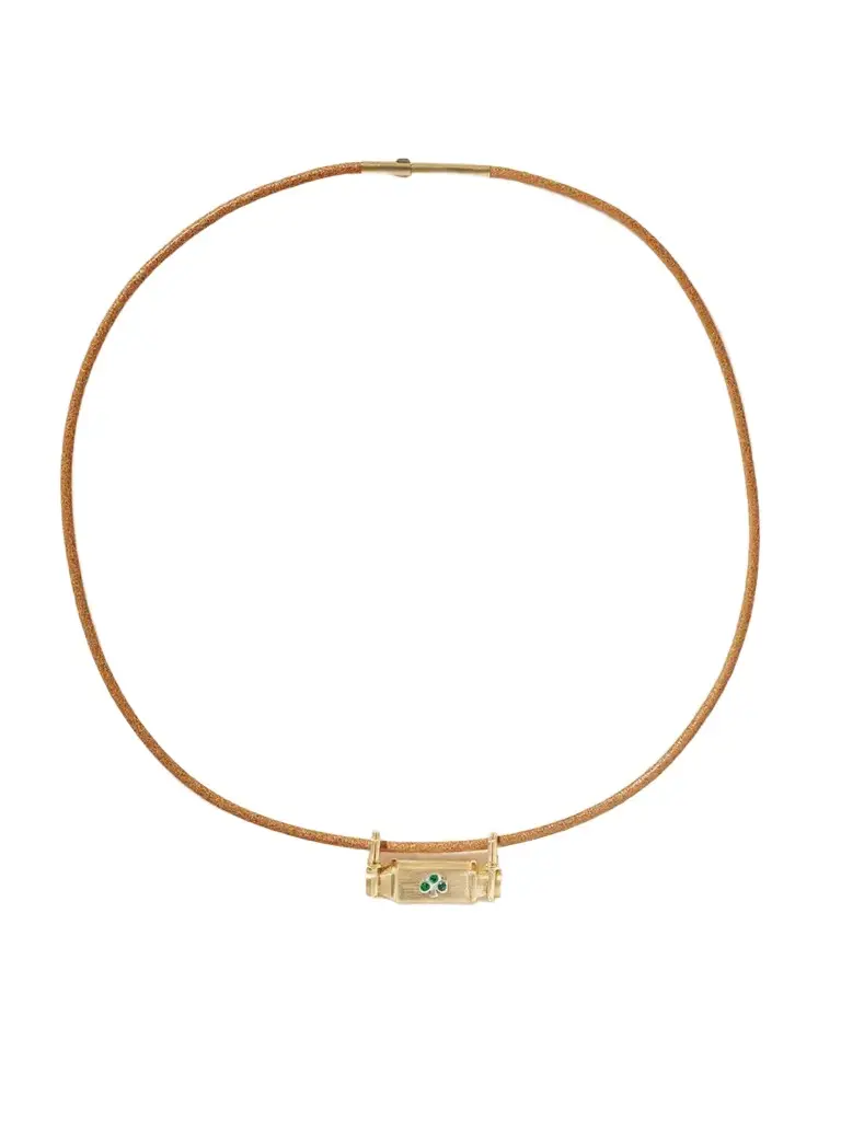 Clover Smash Locket 18-karat Yellow And White Gold, Emerald And Leather Necklace Clover Smash Locket 18-karat Yellow And White Gold, Emerald And Leather Necklace
