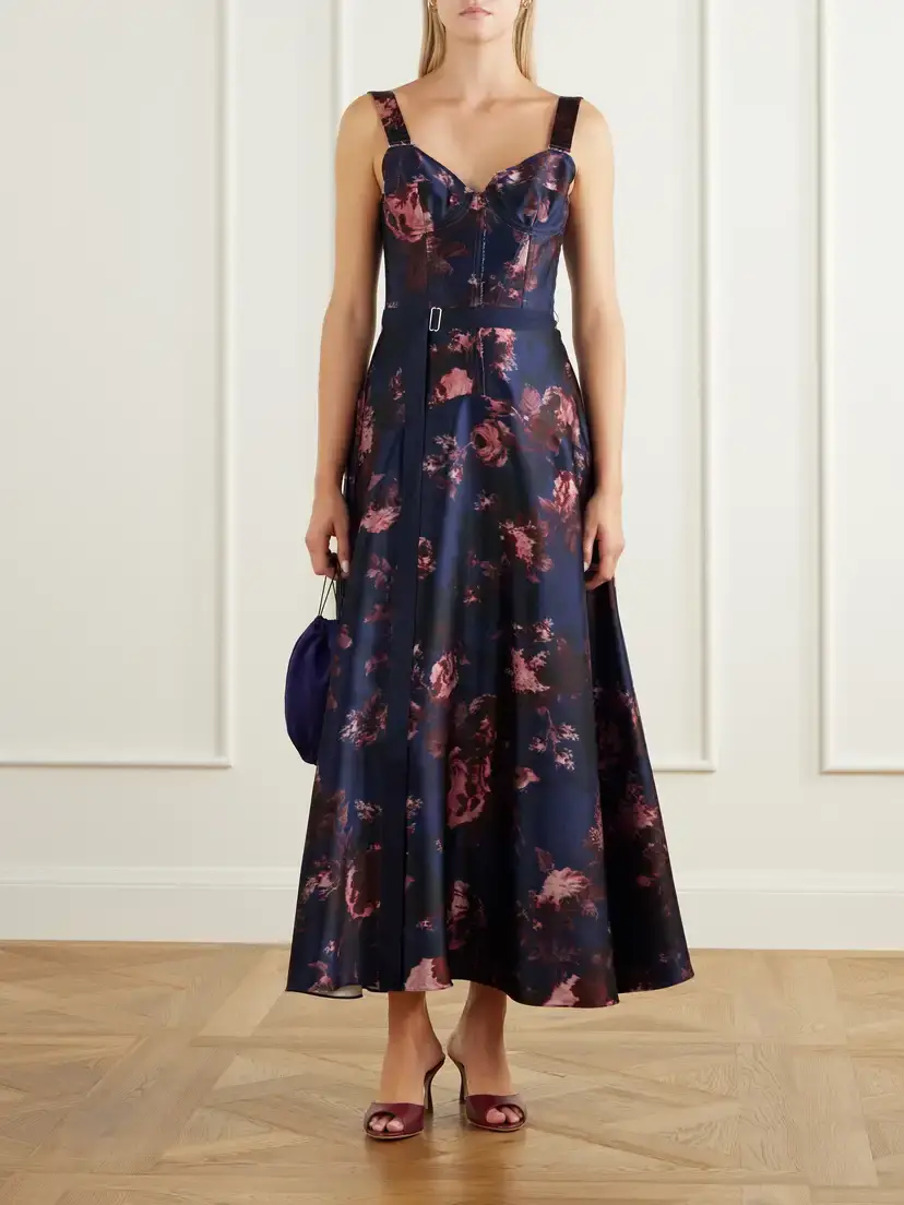 Erdem Belted Floral-print Duchesse-satin Bustier Midi Dress | Thumbnail 2 Erdem Belted Floral-print Duchesse-satin Bustier Midi Dress | Thumbnail 2