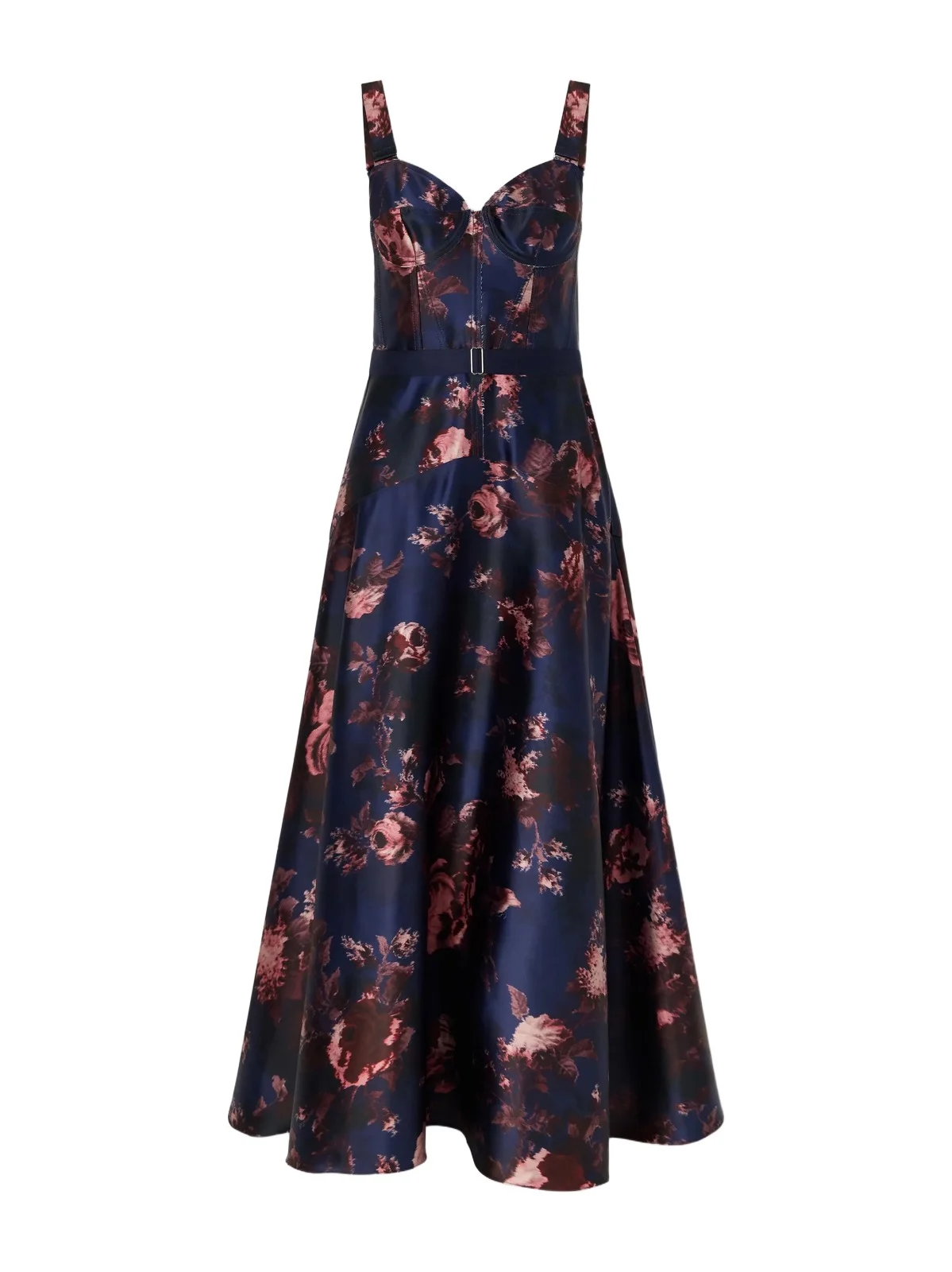 Belted Floral-print Duchess-satin Corset Midi Dress Belted Floral-print Duchess-satin Corset Midi Dress