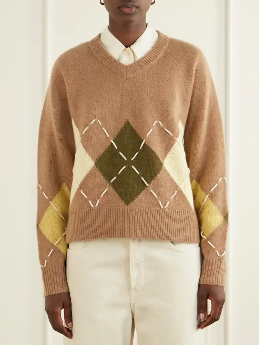 Arch4 Sloane Embroidered Argyle Cashmere Sweater | Thumbnail 3 Arch4 Sloane Embroidered Argyle Cashmere Sweater | Thumbnail 3