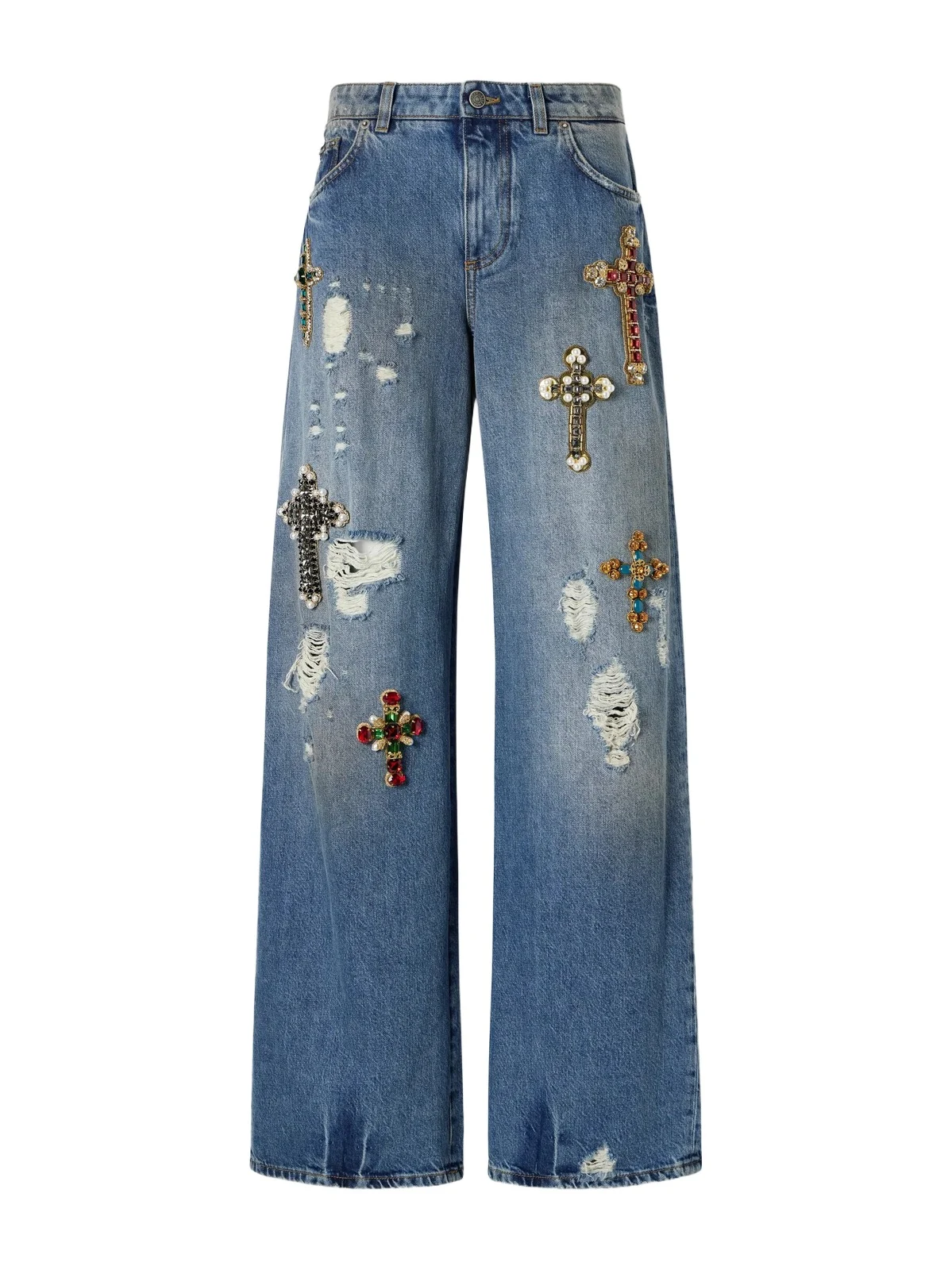 Embellished Distressed High-rise Wide-leg Jeans Embellished Distressed High-rise Wide-leg Jeans