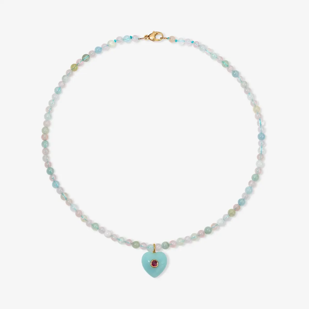 Stephanie Gottlieb Kendall Aquamarine Beaded Necklace with Amazonite Heart Charm | Thumbnail 3