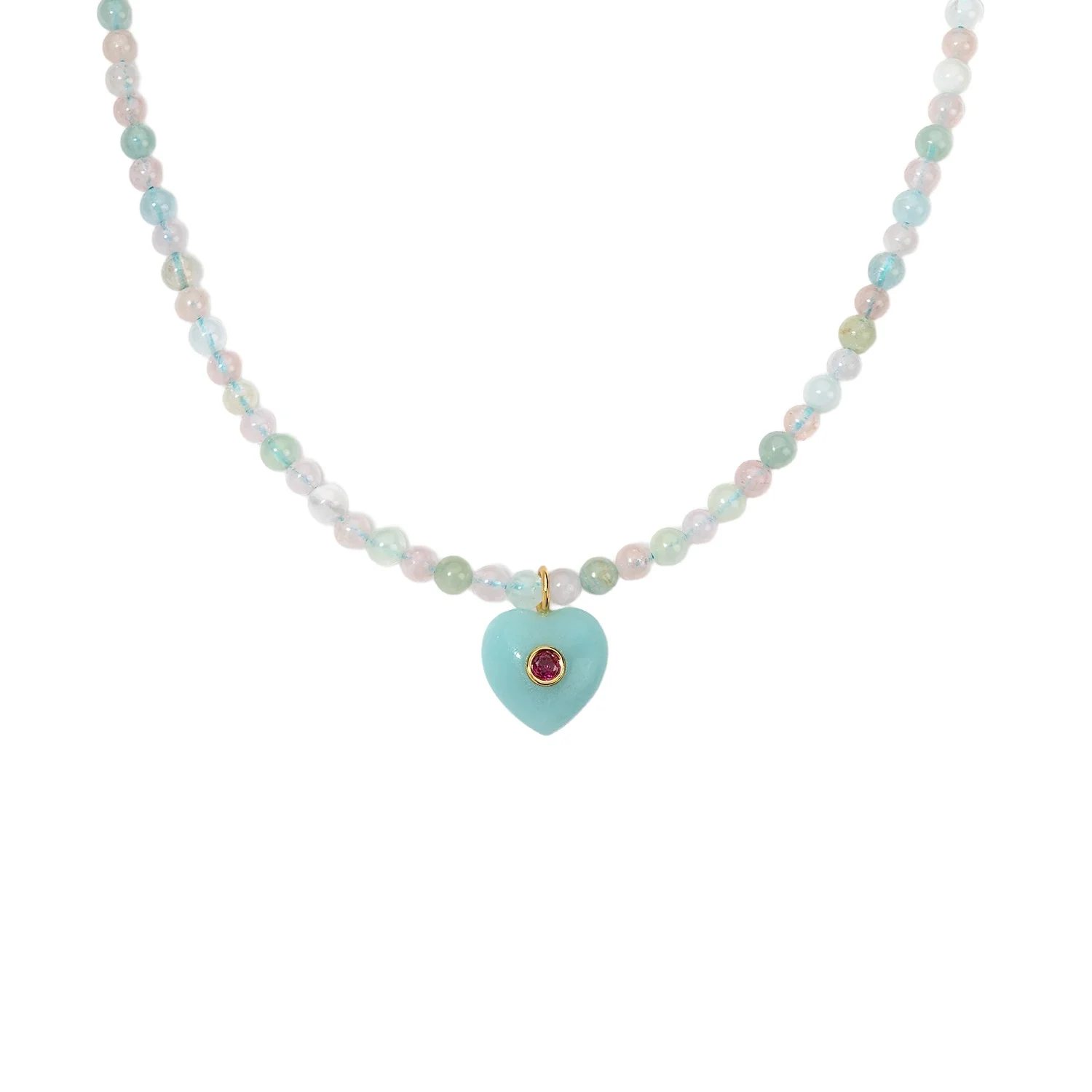 Stephanie Gottlieb Kendall Aquamarine Beaded Necklace with Amazonite Heart Charm