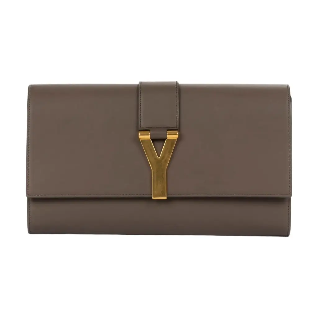 Yves Saint Laurent Yves Saint Laurent Classic Y Line Taupe Calf Leather Clutch by The Solist | Image 1 Yves Saint Laurent Yves Saint Laurent Classic Y Line Taupe Calf Leather Clutch by The Solist | Image 1