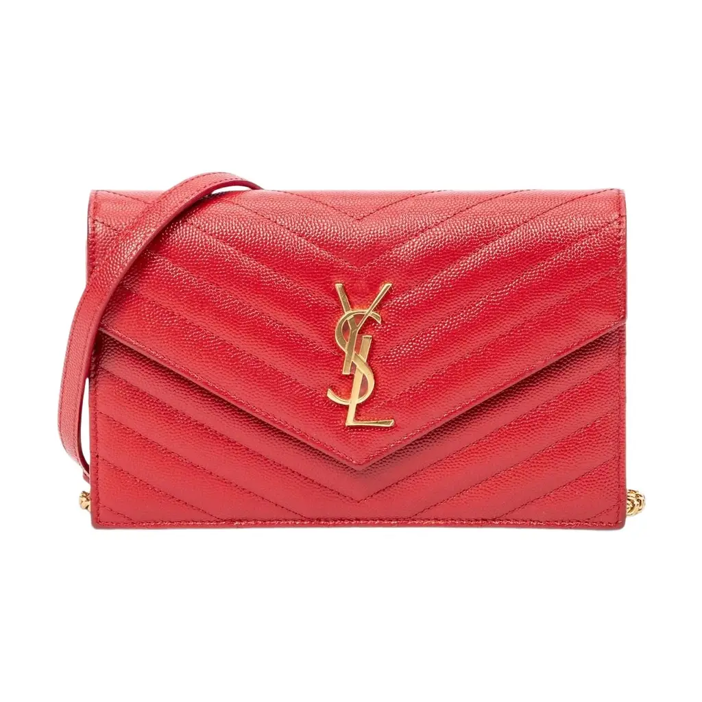 Yves Saint Laurent Yves Saint Laurent Red Calf Leather Envelope Chain Wallet by The Solist | Image 1 Yves Saint Laurent Yves Saint Laurent Red Calf Leather Envelope Chain Wallet by The Solist | Image 1