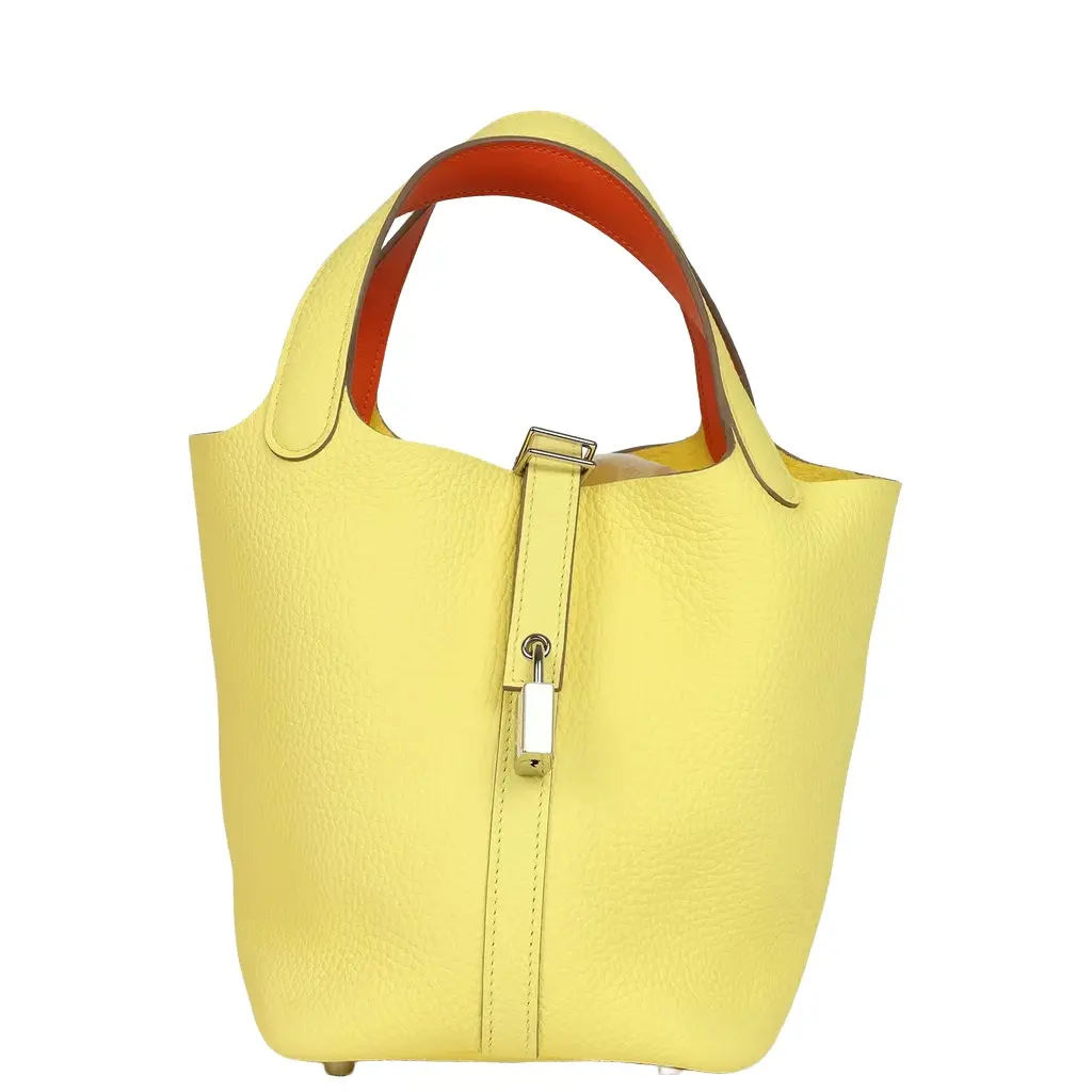 HERMÈS Hermes Picotin Lock Eclat 18 Limoncello Clemence and Orange Swift Palladium Hardware | Image 1 HERMÈS Hermes Picotin Lock Eclat 18 Limoncello Clemence and Orange Swift Palladium Hardware | Image 1