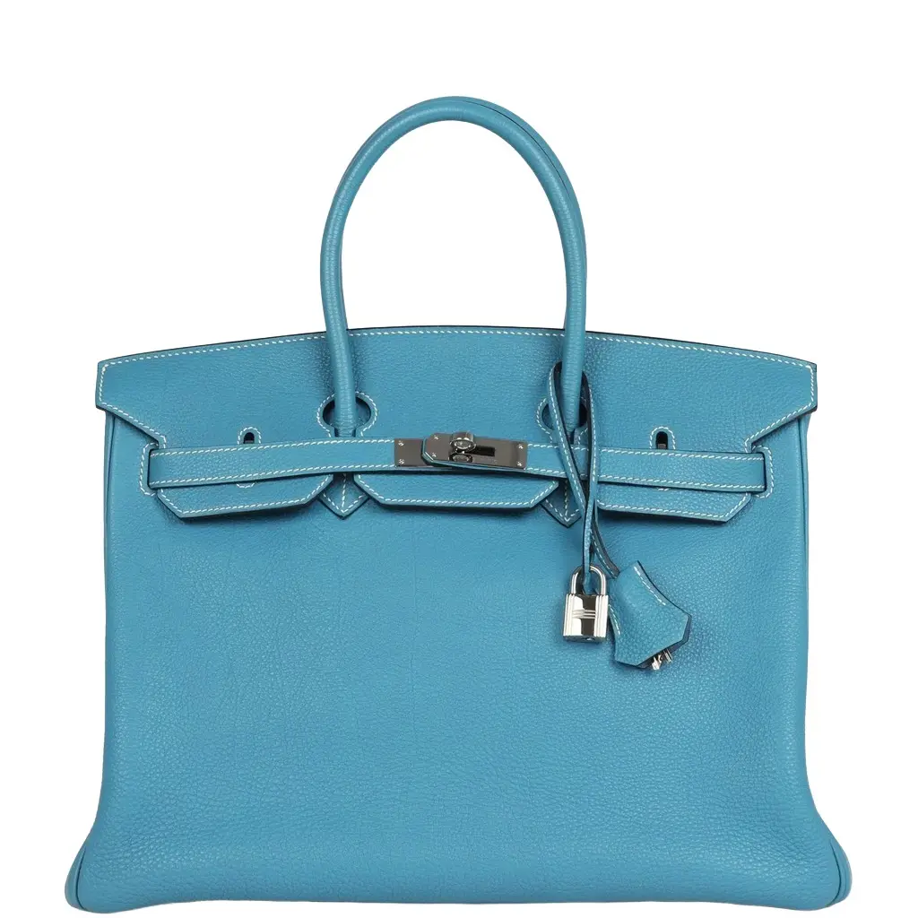 HERMÈS Pre-owned Hermes Birkin 35 Blue Jean Togo Palladium Hardware | Image 1 HERMÈS Pre-owned Hermes Birkin 35 Blue Jean Togo Palladium Hardware | Image 1
