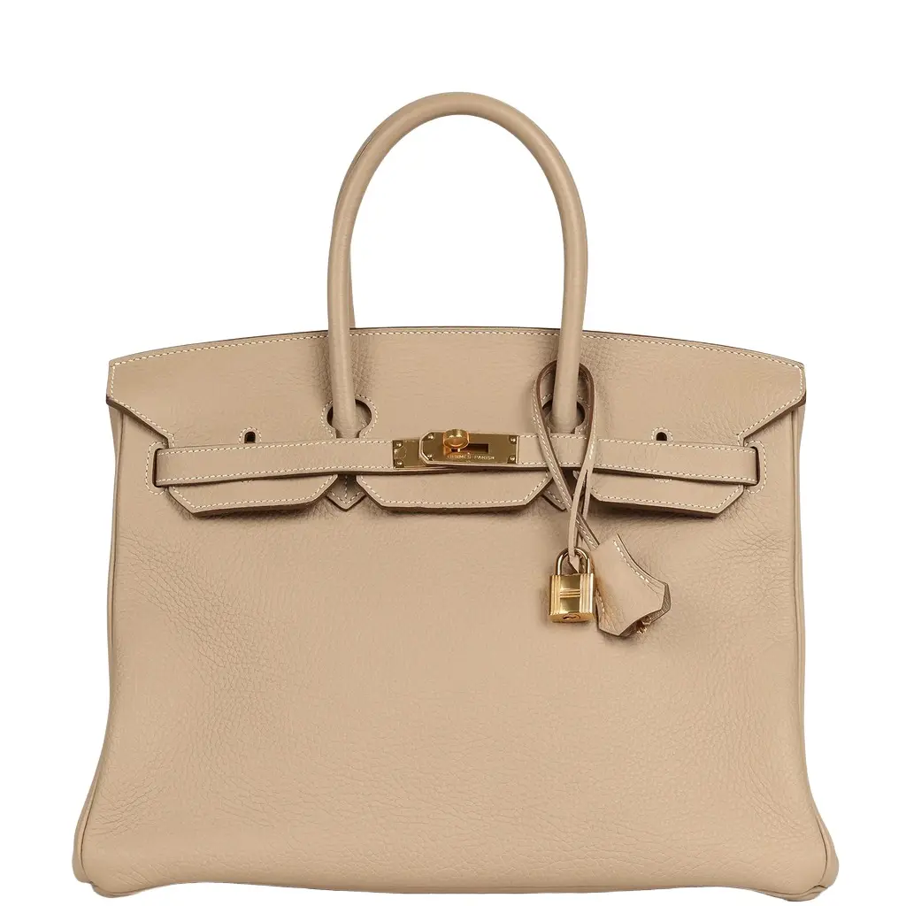 HERMÈS Pre-owned Hermes Birkin 35 Gris Tourterelle Clemence Gold Hardware | Image 1 HERMÈS Pre-owned Hermes Birkin 35 Gris Tourterelle Clemence Gold Hardware | Image 1