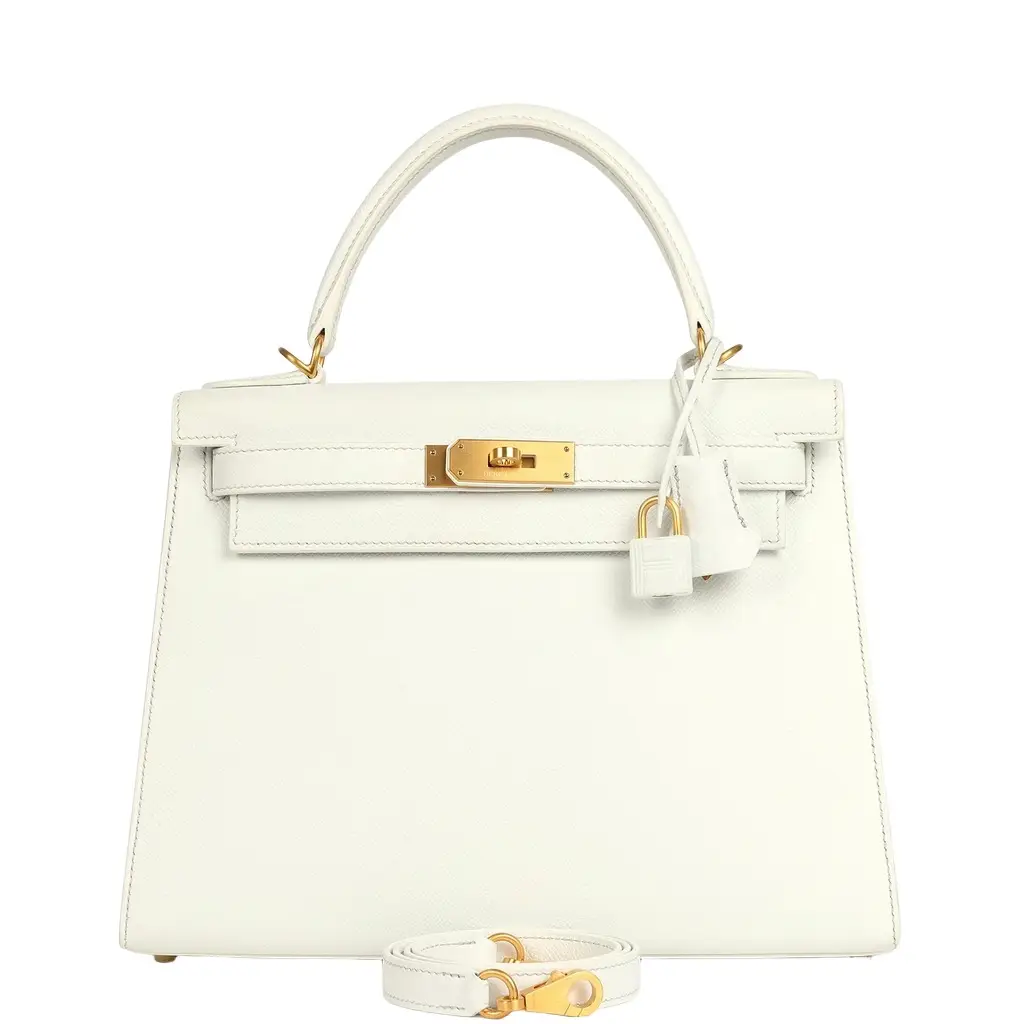 HERMÈS Pre-owned Hermes Special Order (HSS) Kelly Sellier 28 White Epsom Brushed Gold Hardware | Image 1 HERMÈS Pre-owned Hermes Special Order (HSS) Kelly Sellier 28 White Epsom Brushed Gold Hardware | Image 1