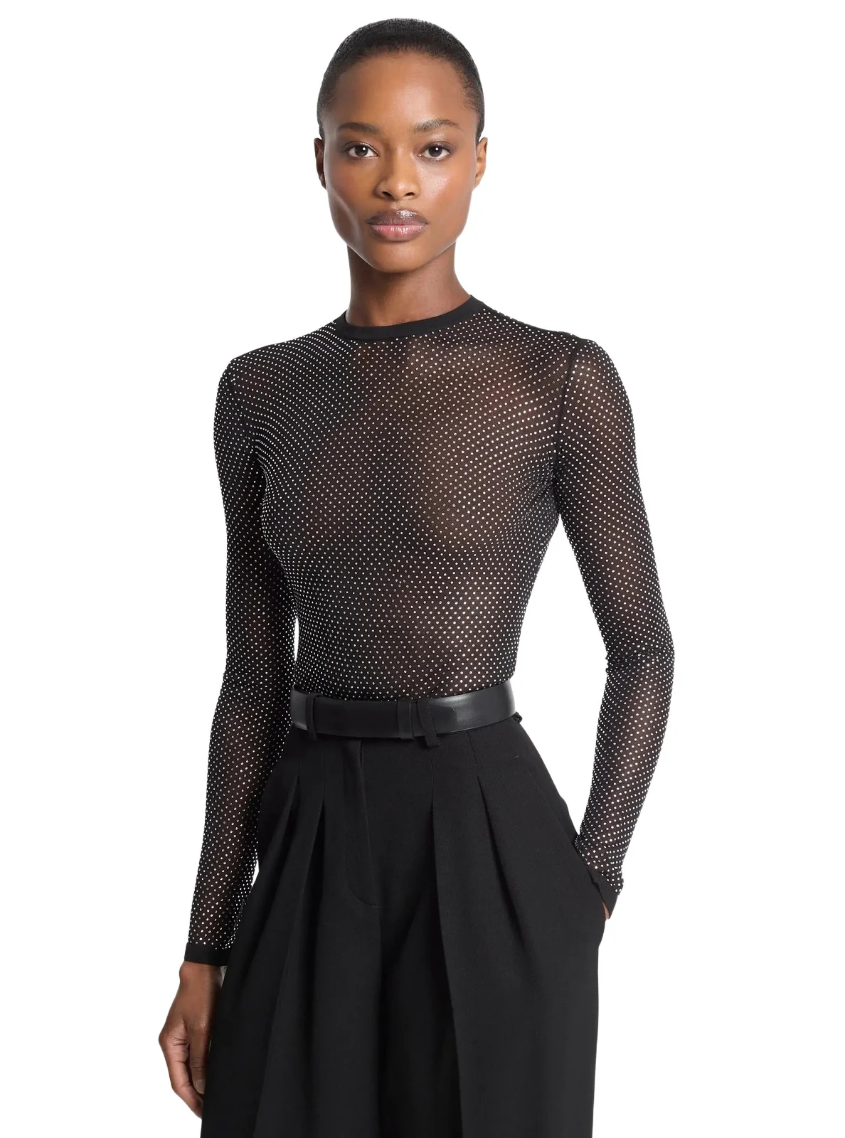 Michael Kors Collection Crystal-Embellished Viscose Bodysuit in Black