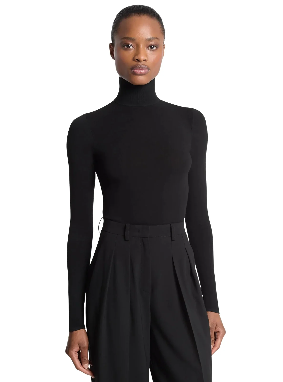Michael Kors Collection Stretch Viscose Turtleneck Bodysuit in Black