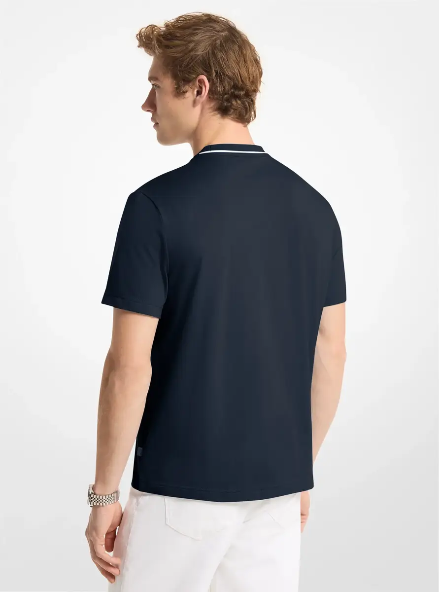 Michael Kors Collection Logo Trim Cotton Jersey T-Shirt in Blue | Thumbnail 2