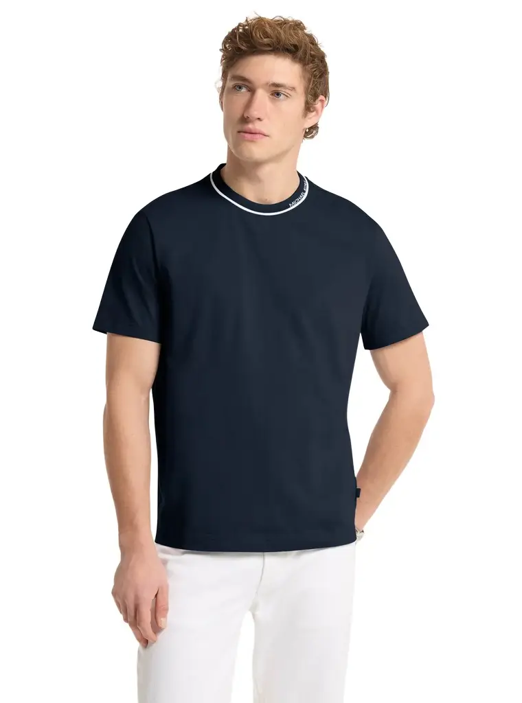 Michael Kors Collection Logo Trim Cotton Jersey T-Shirt in Blue