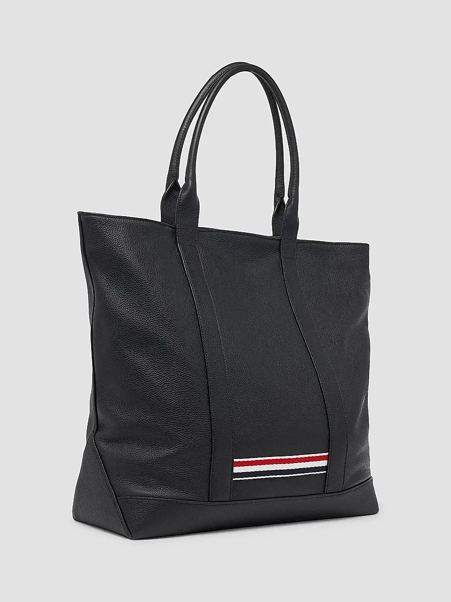 Thom Browne Men's Striped-Detail Pebbled Leather Tote Bag | Thumbnail 4 Thom Browne Men's Striped-Detail Pebbled Leather Tote Bag | Thumbnail 4