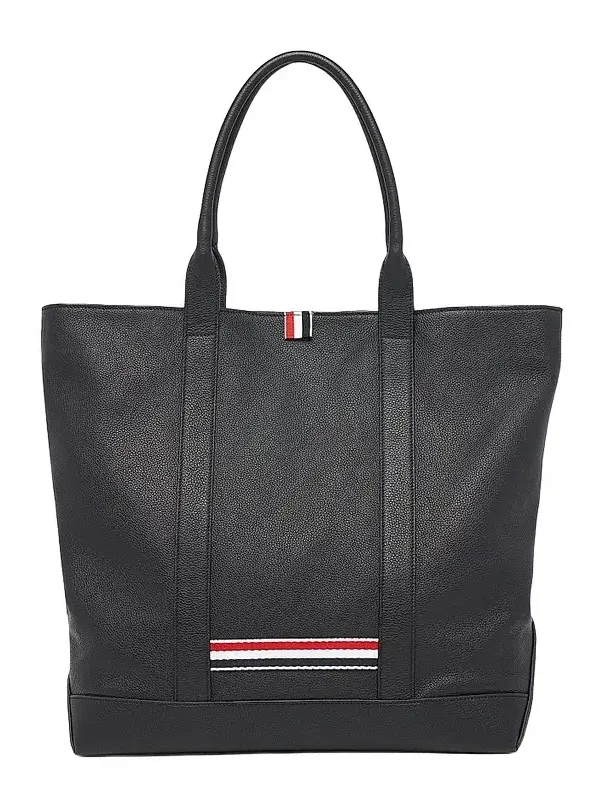 Men's Striped-Detail Pebbled Leather Tote Bag
