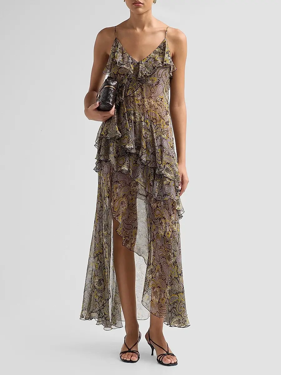 Ronny Kobo Women's Alva Paisley Ruffle Slit Maxi Dress | Thumbnail 2