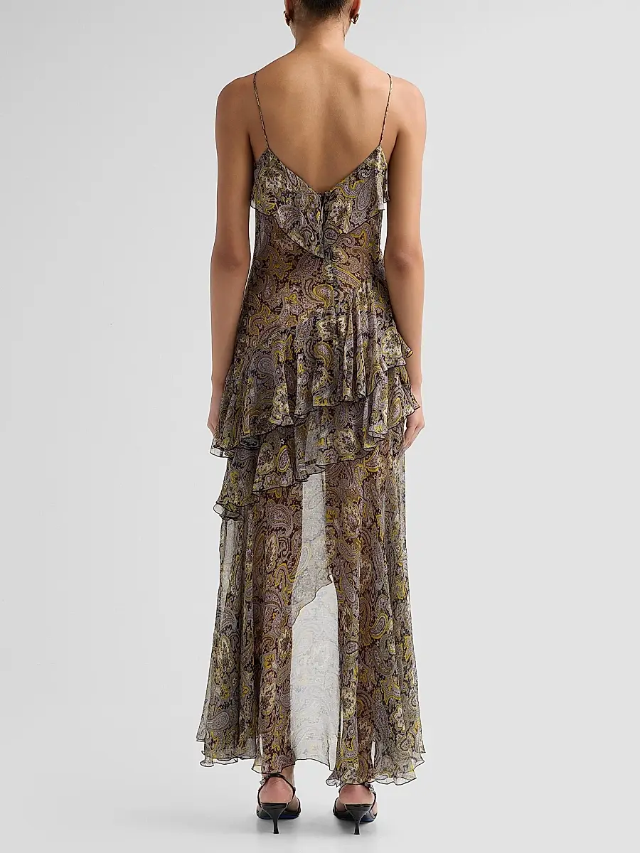 Ronny Kobo Women's Alva Paisley Ruffle Slit Maxi Dress | Thumbnail 3