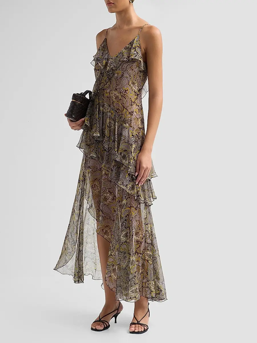 Ronny Kobo Women's Alva Paisley Ruffle Slit Maxi Dress | Thumbnail 4