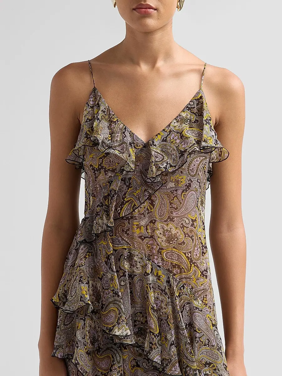 Ronny Kobo Women's Alva Paisley Ruffle Slit Maxi Dress | Thumbnail 5