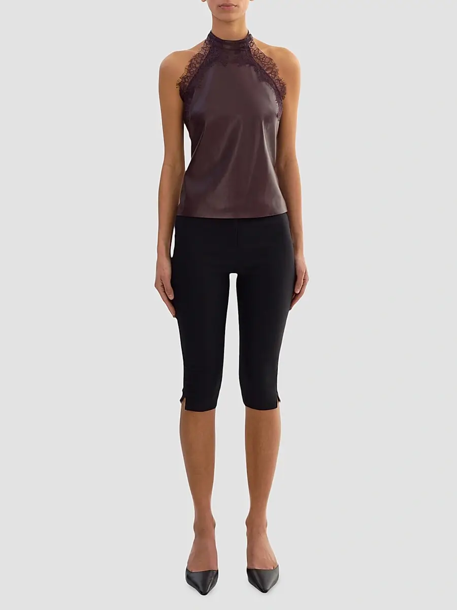 LAMARQUE Women's Ginny Faux Leather Lace-Trim Halter Top | Thumbnail 2 LAMARQUE Women's Ginny Faux Leather Lace-Trim Halter Top | Thumbnail 2