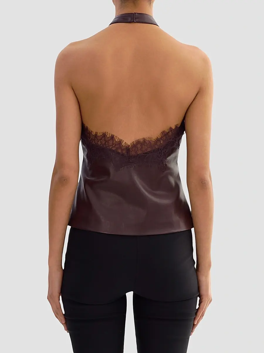 LAMARQUE Women's Ginny Faux Leather Lace-Trim Halter Top | Thumbnail 3 LAMARQUE Women's Ginny Faux Leather Lace-Trim Halter Top | Thumbnail 3