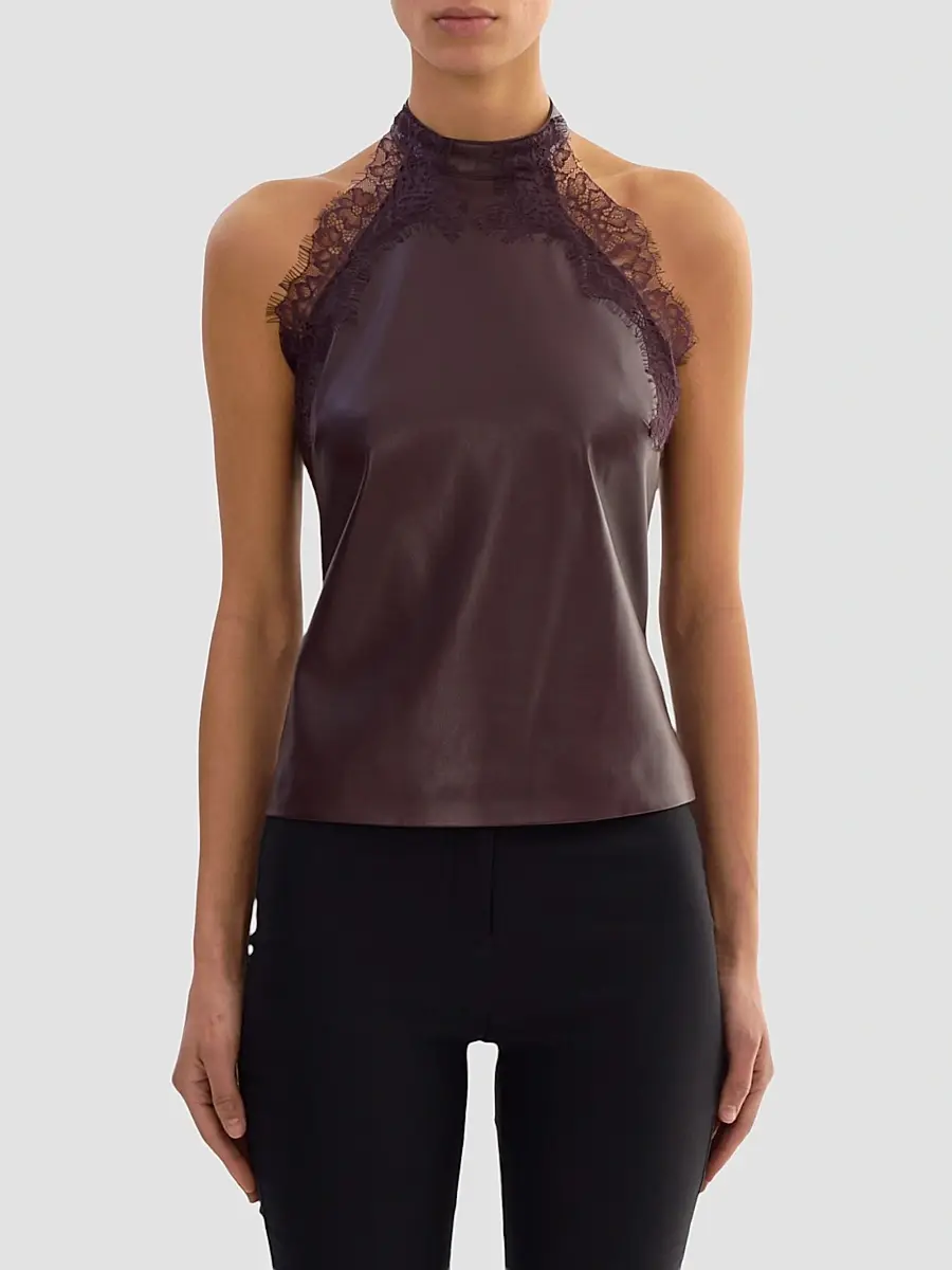 LAMARQUE Women's Ginny Faux Leather Lace-Trim Halter Top | Thumbnail 4 LAMARQUE Women's Ginny Faux Leather Lace-Trim Halter Top | Thumbnail 4