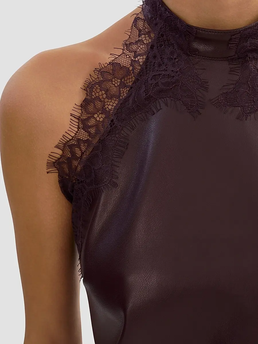 LAMARQUE Women's Ginny Faux Leather Lace-Trim Halter Top | Thumbnail 5 LAMARQUE Women's Ginny Faux Leather Lace-Trim Halter Top | Thumbnail 5