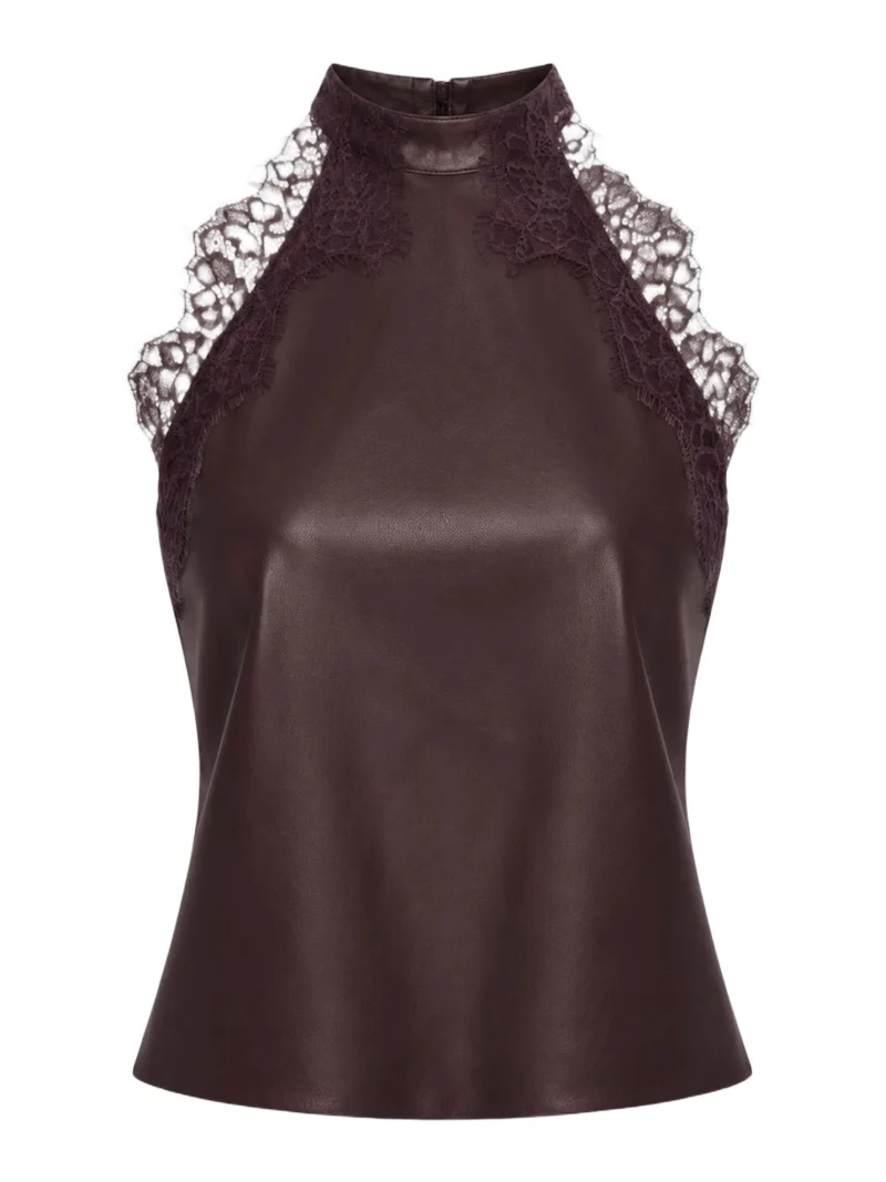 Women's Ginny Faux Leather Lace-Trim Halter Top Women's Ginny Faux Leather Lace-Trim Halter Top
