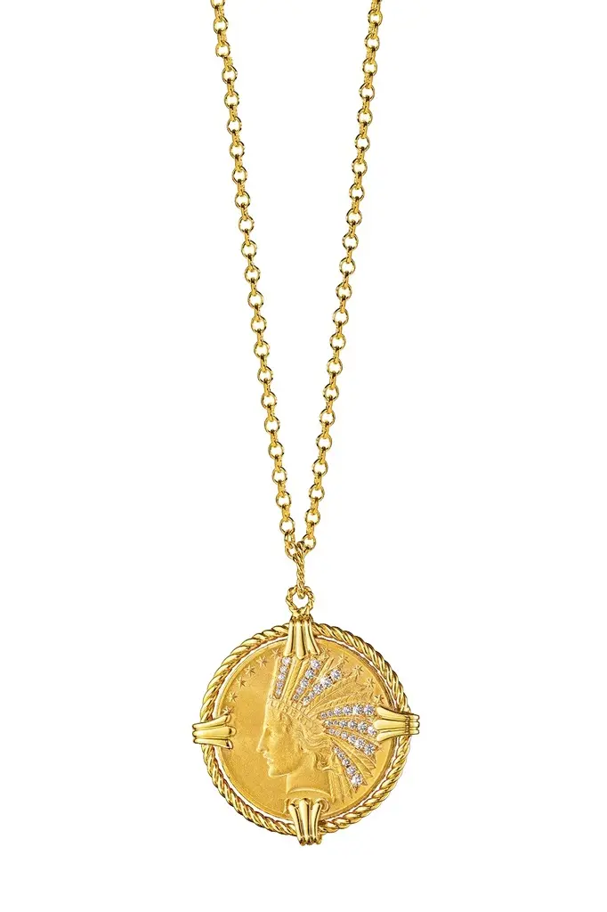VERDURA Diamond Indian Head Coin Pendant Necklace | Image 1 VERDURA Diamond Indian Head Coin Pendant Necklace | Image 1