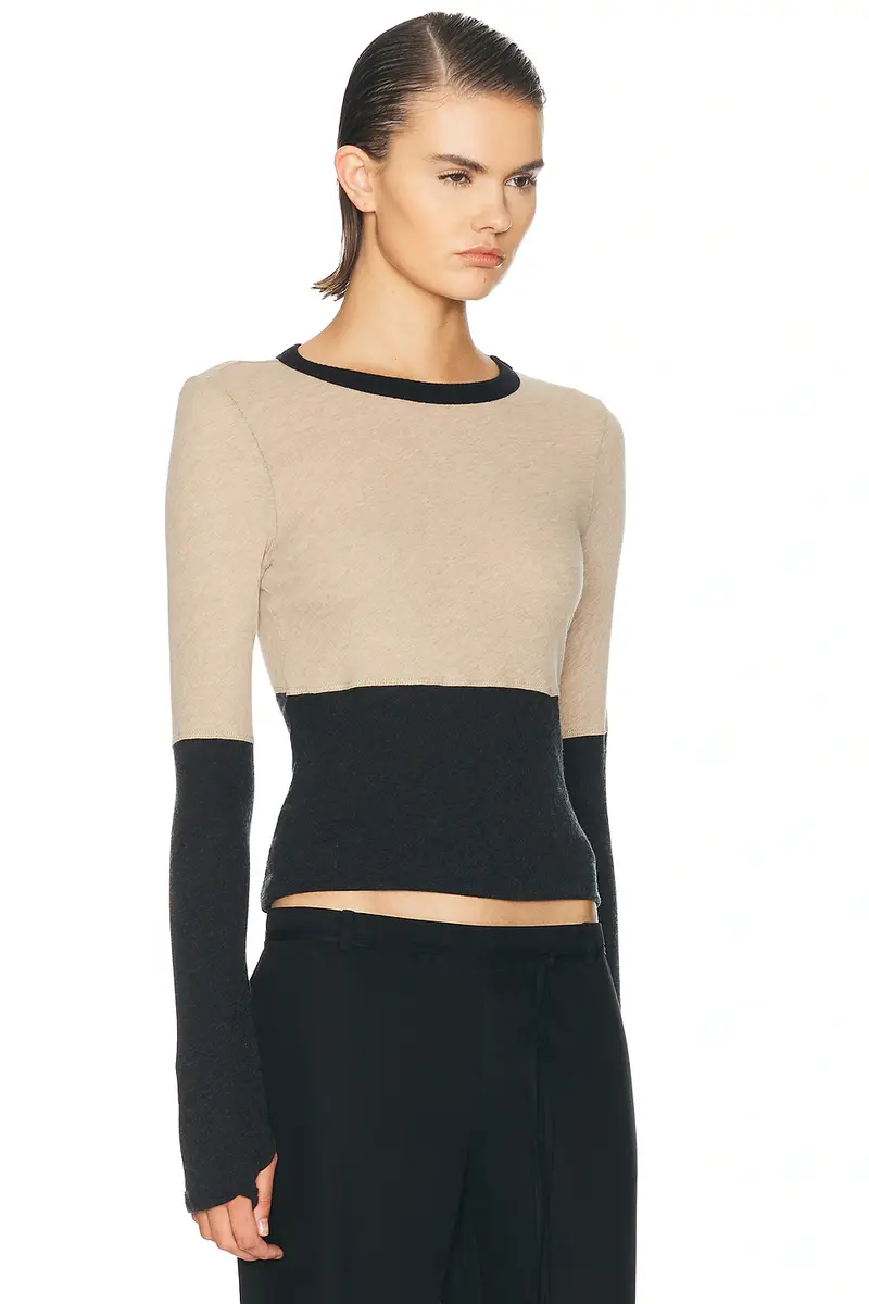 ENZA COSTA Cashmere Jersey New Classic Block Crewneck Top | Thumbnail 2