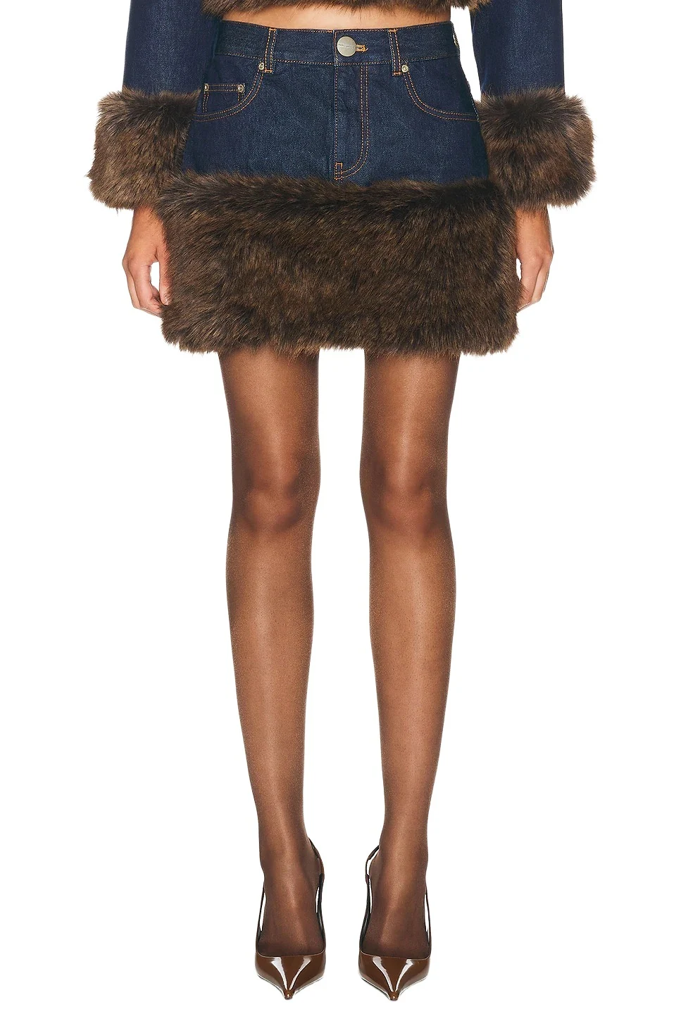Marc Jacobs Faux Fur Denim Mini Skirt