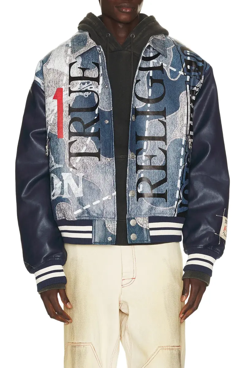 True Religion Denim Print Bomber Jacket