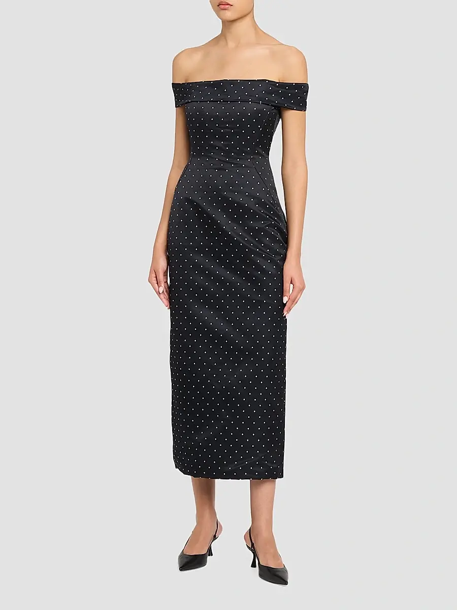 Lela Rose Women's Polka Dot Jacquard Off-The-Shoulder Column Cocktail Dress | Thumbnail 2