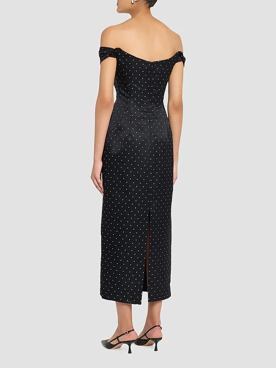Lela Rose Women's Polka Dot Jacquard Off-The-Shoulder Column Cocktail Dress | Thumbnail 3