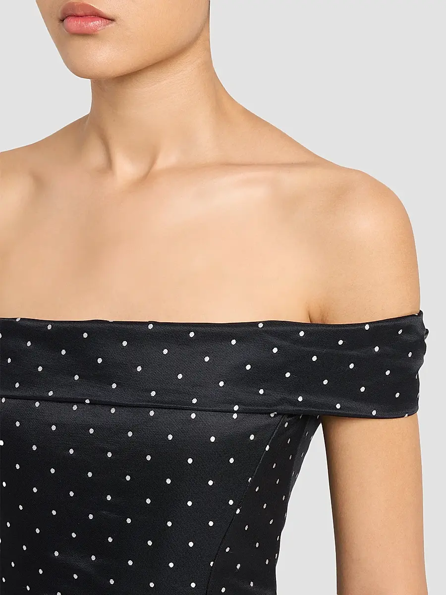 Lela Rose Women's Polka Dot Jacquard Off-The-Shoulder Column Cocktail Dress | Thumbnail 5