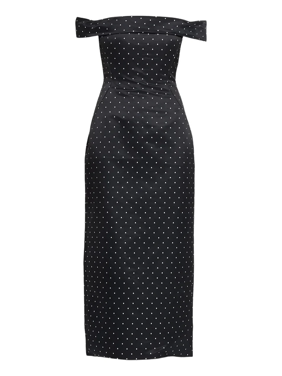 Lela Rose Women's Polka Dot Jacquard Off-The-Shoulder Column Cocktail Dress